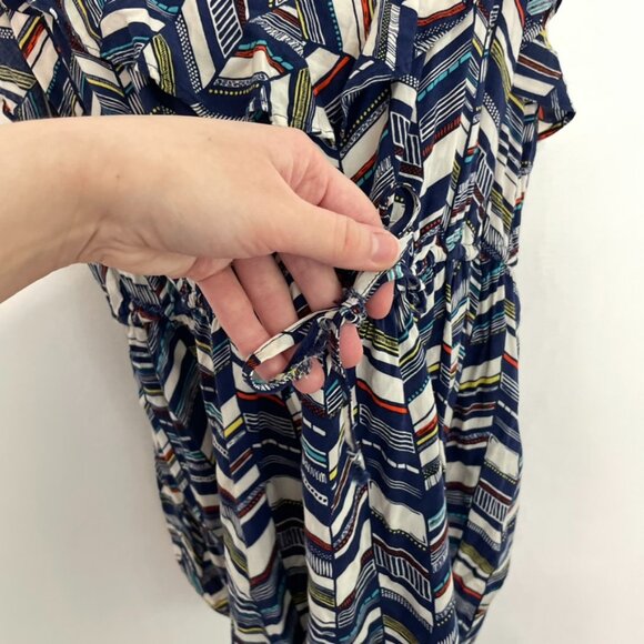 TORRID 3 Plus Size Chevron Print Challis Ruffle Babydoll Top Blue White Boho 3X - Picture 10 of 16